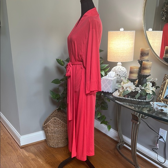 Natori Pink and Orange Wrap Robe with Tie Waist - Picture 3 of 11